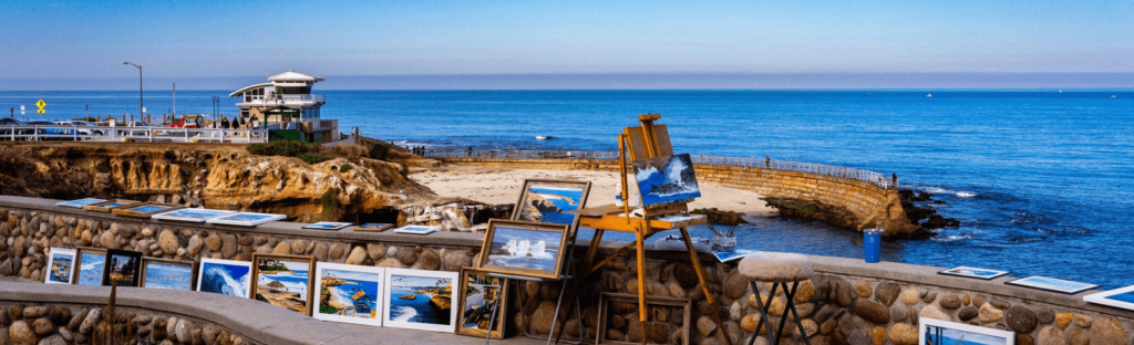 paintings along walkway in la jolla california