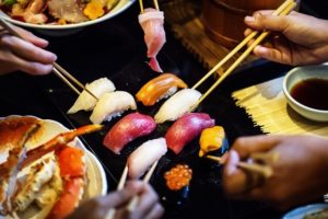 sashimi and chopsticks