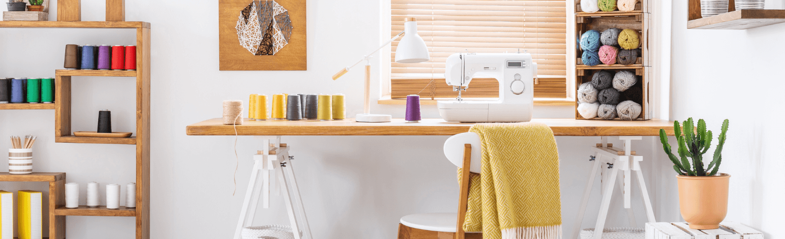 table with sewing machine in Flex space